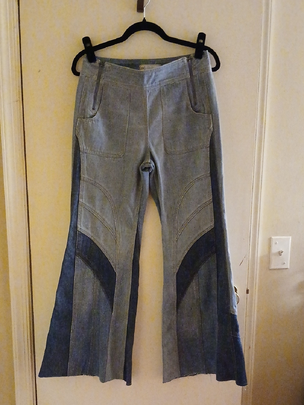 Free People Colorblock Denim Flare Jeans